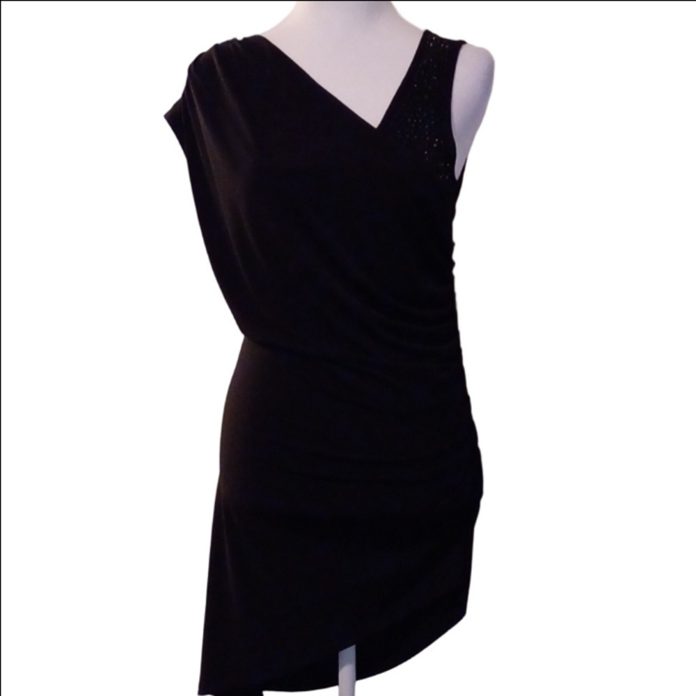 -- Cache Black Asymmetrical Ruched Dress Women's Size Medium